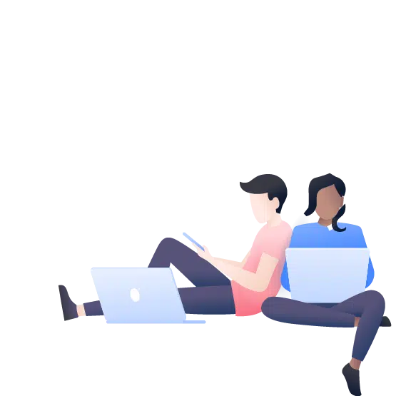 illustration of a couple sitting on computers